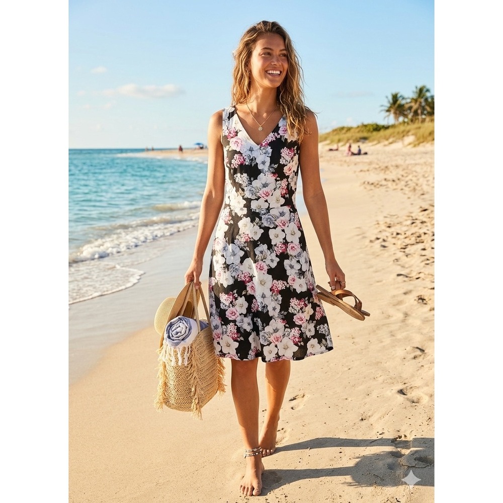 White House Black Market🩷 Floral Fit & Flare summer Dress Coquette‎ Cottage
